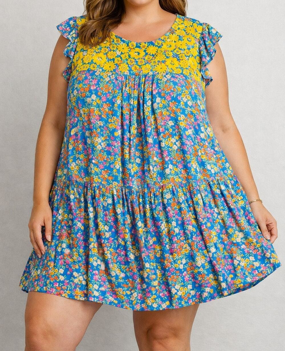 Savanna Jane Womens Floral Print Tiered Ruffle Sleeve Dress Embroidered 2X